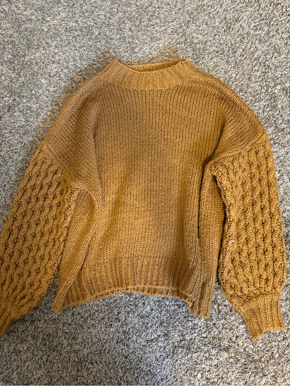 Forever 21 Mustard Cable Balloon Sleeve Crewneck Sweater